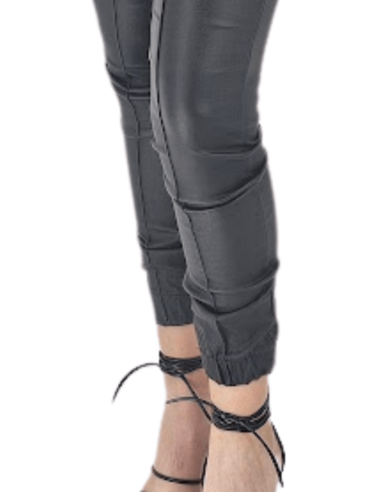Leather like Jogger Pants with Adjustable Waistband & Gold Accents Black - Tenku Designs