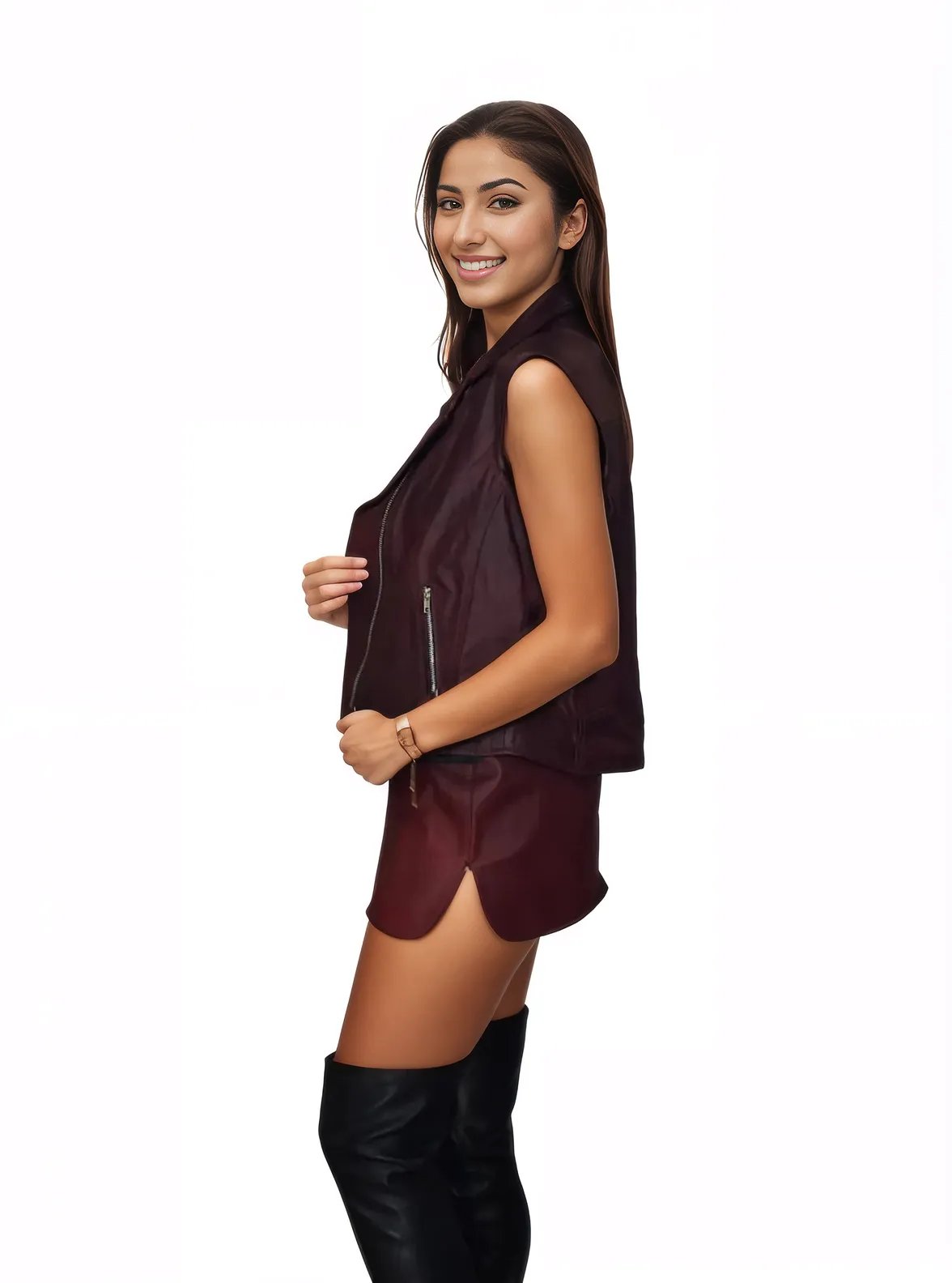 Leather Round Mini Skirt Cherry - Tenku Designs