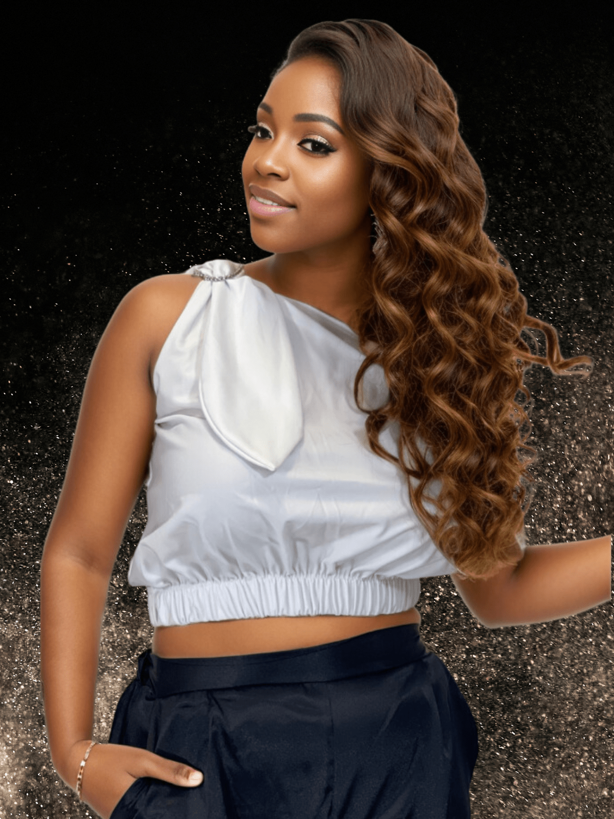 One Shoulder Puff Crop Top with 2 Free Interchangeable Buckles – Chlorine Resistant, Breathable, and Adjustable Halter Tie White - Tenku Designs