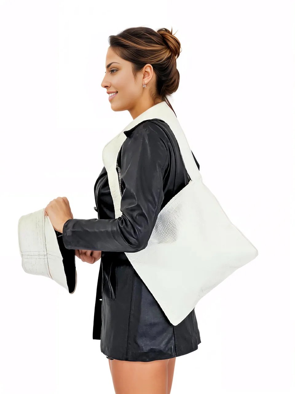 White Crocodile Embossed Leather D Bag * - Tenku Designs