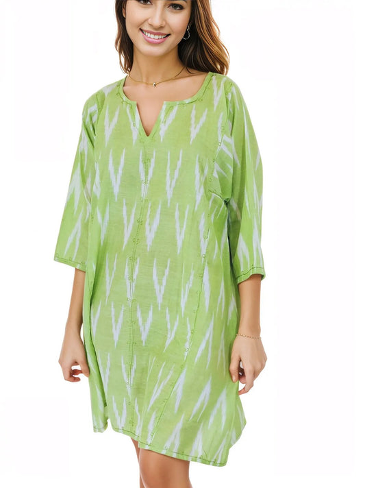 100% Cotton Lime Green Kaftan – Lightweight, Breathable & Stylish | Tenku Designs - Tenku Designs