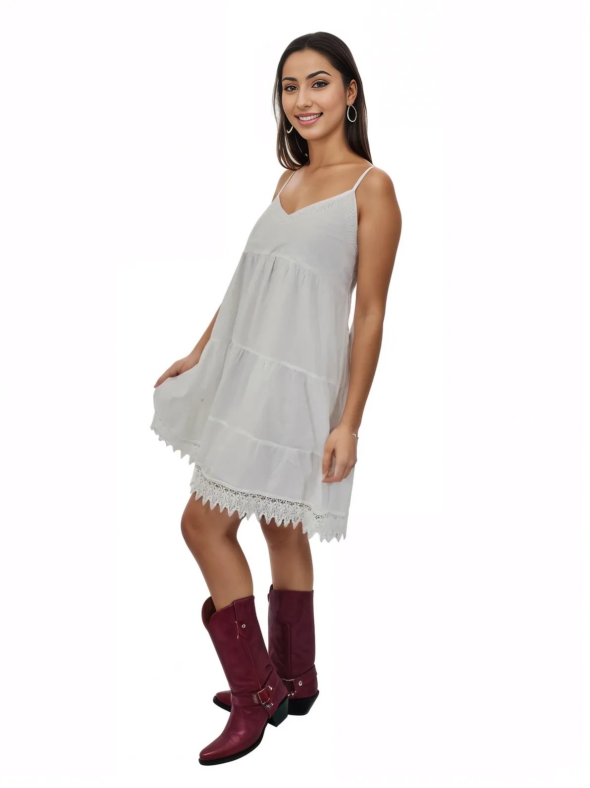 100% Cotton White Dress Adjustable Straps - Tenku Designs
