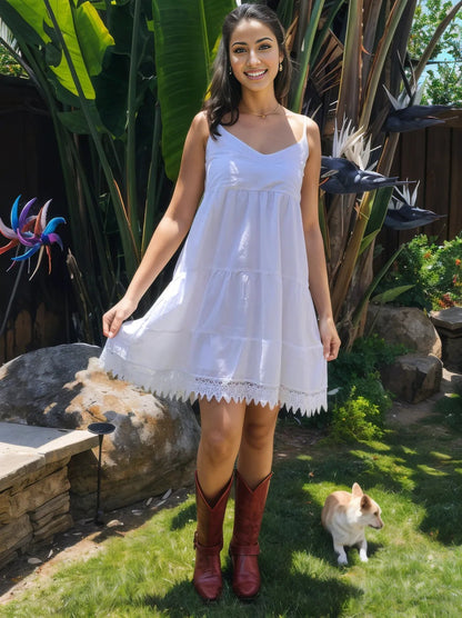 100% Cotton White Dress Adjustable Straps - Tenku Designs
