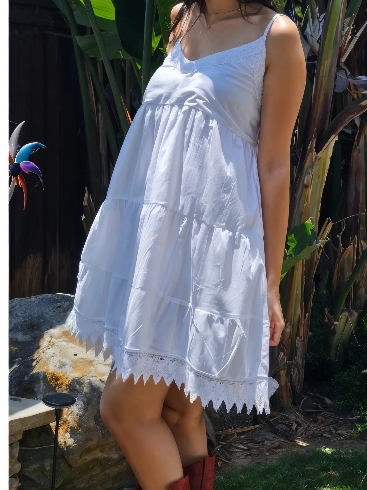 100% Cotton White Dress Adjustable Straps - Tenku Designs