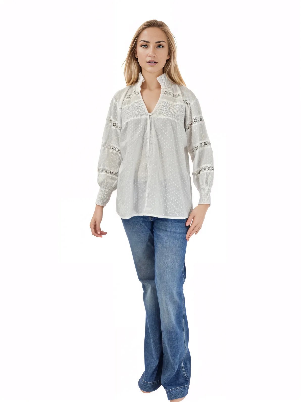 100% Cotton White Embroidered Blouse - Tenku Designs