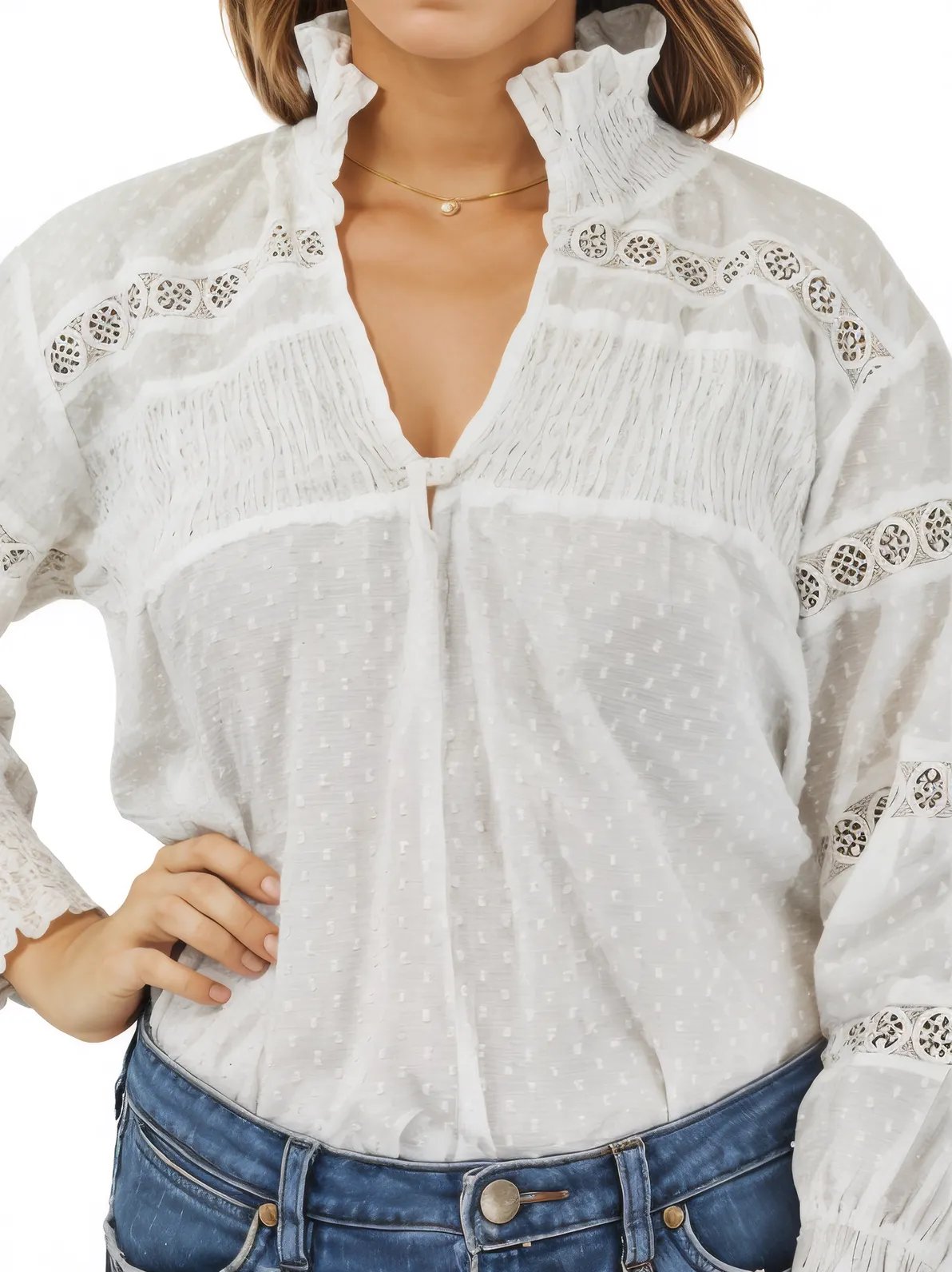 100% Cotton White Embroidered Blouse - Tenku Designs