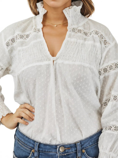 100% Cotton White Embroidered Blouse - Tenku Designs