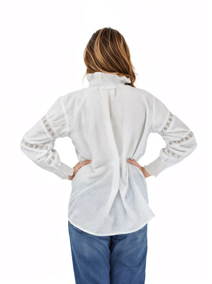 100% Cotton White Embroidered Blouse - Tenku Designs