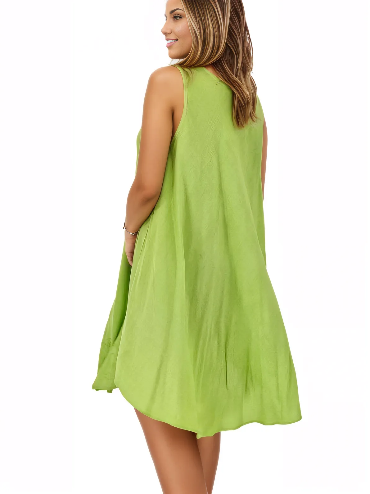 Antiqued Lime Green Boho Short Sleeve Flowy Dress – Loose Fit Tenku Designs