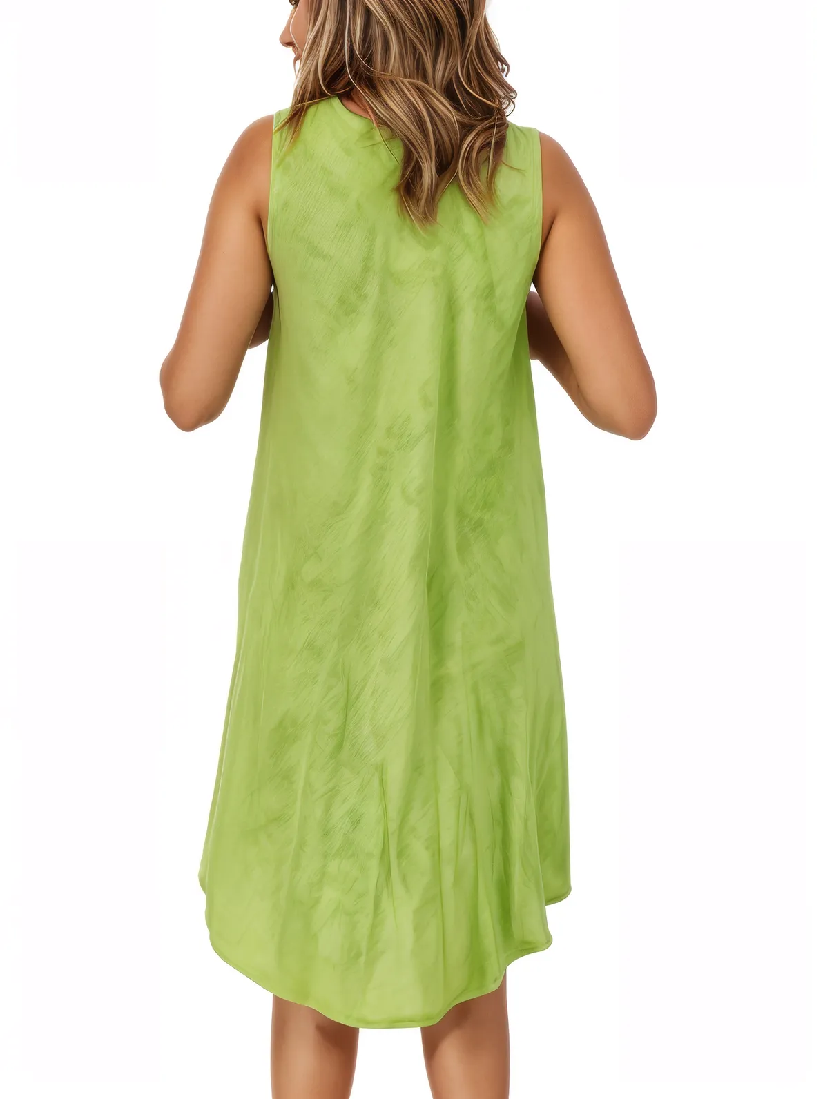 Antiqued Lime Green Boho Short Sleeve Flowy Dress – Loose Fit Tenku Designs