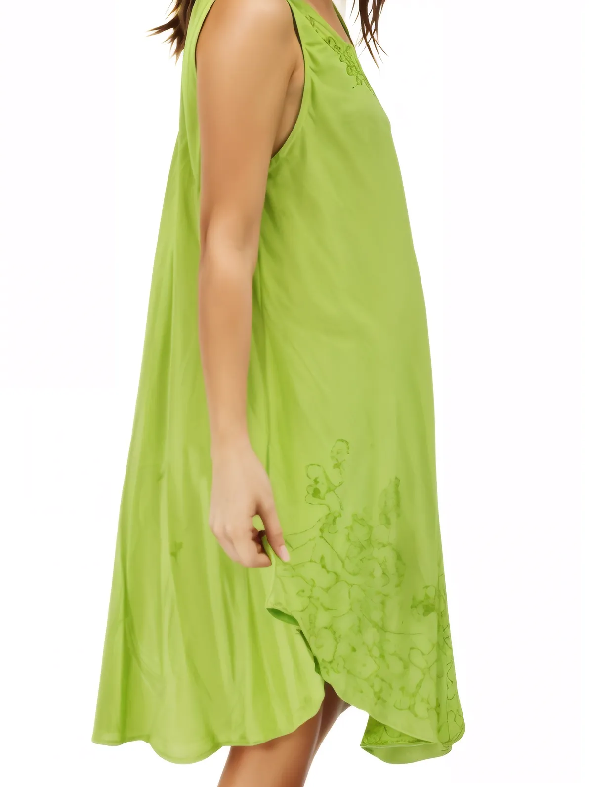 Antiqued Lime Green Boho Short Sleeve Flowy Dress – Loose Fit Tenku Designs