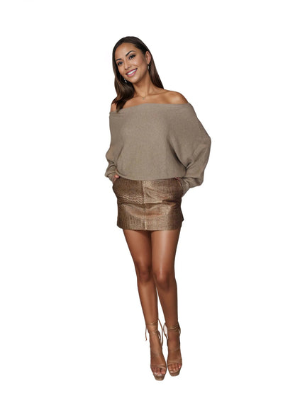 Handcrafted Lambskin Leather Round Mini Skirt Gold