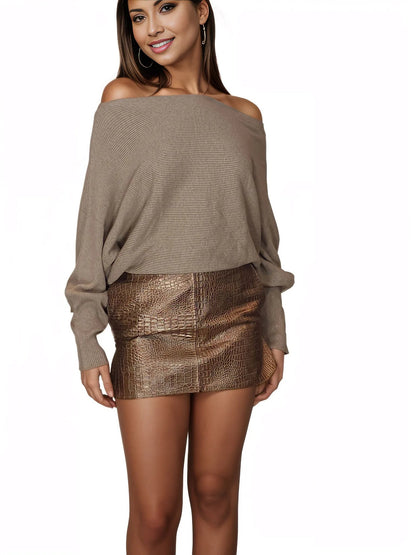 Handcrafted Lambskin Leather Round Mini Skirt Gold