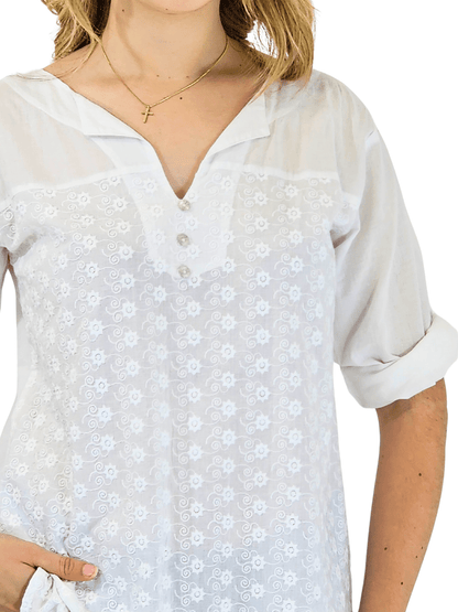 3/4 Sleeve 100% Cotton White Shirt * - Tenku Designs