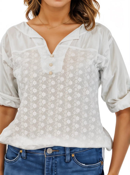 3/4 Sleeve 100% Cotton White Shirt * - Tenku Designs