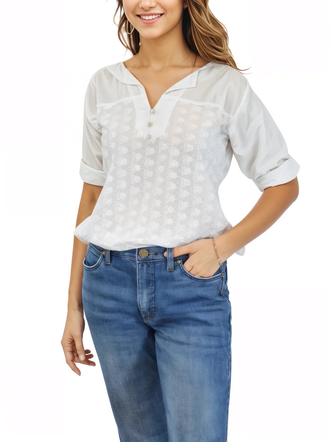 3/4 Sleeve 100% Cotton White Shirt * - Tenku Designs