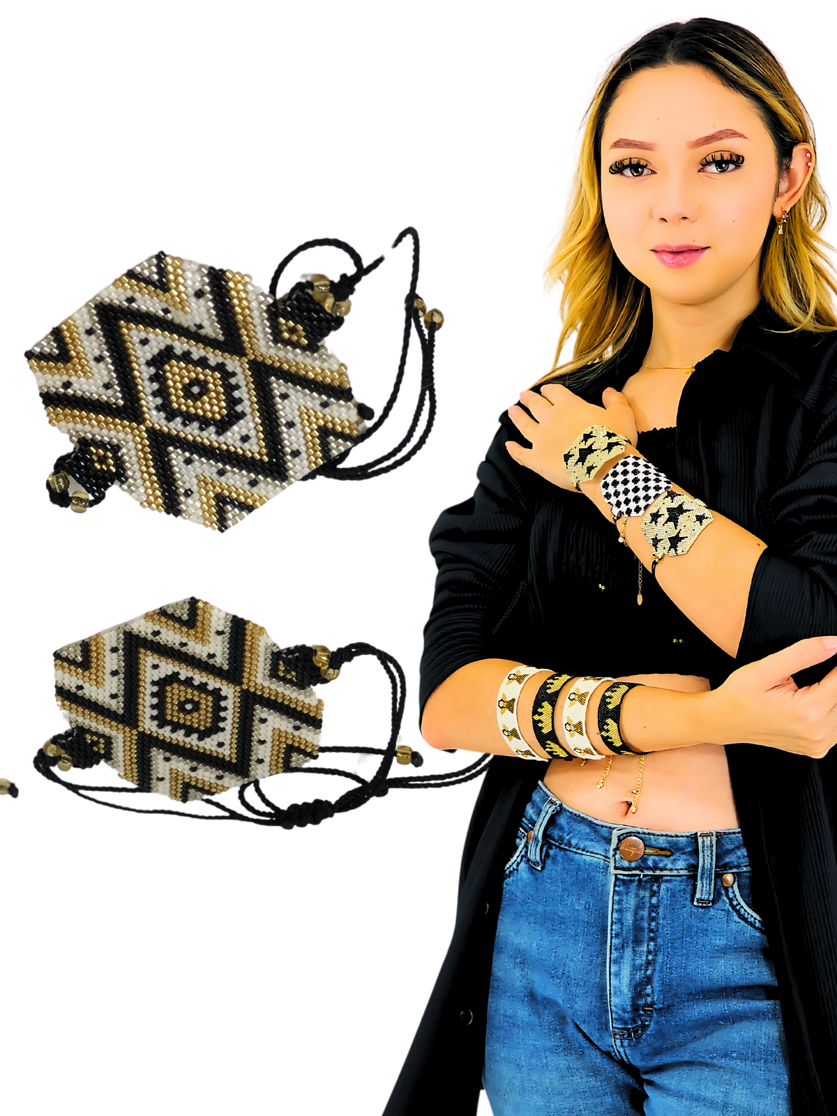 Wixarika Miyuki Beaded Bracelets – Handmade Mexican Huichol Jewelry "Corona"