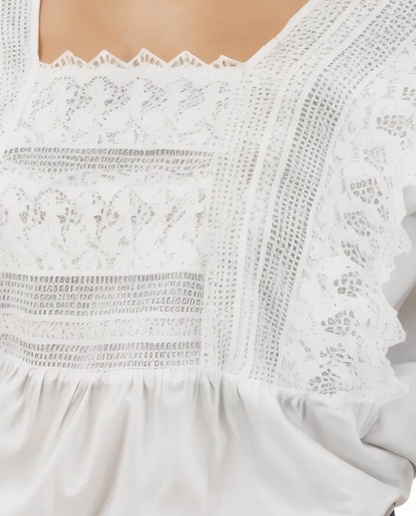 Lace Detail 100% Cotton White Blouse