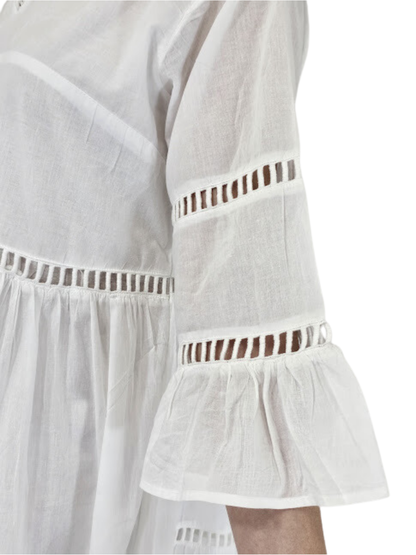 Lace detail V neck Dress 100% Cotton White