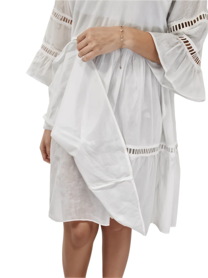 Lace detail V neck Dress 100% Cotton White