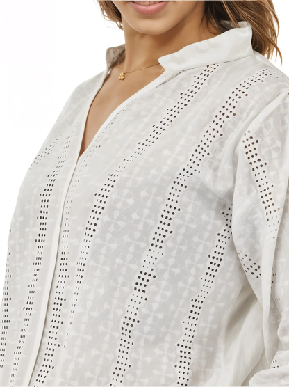 3/4 Sleeve 100% Cotton White Blouse