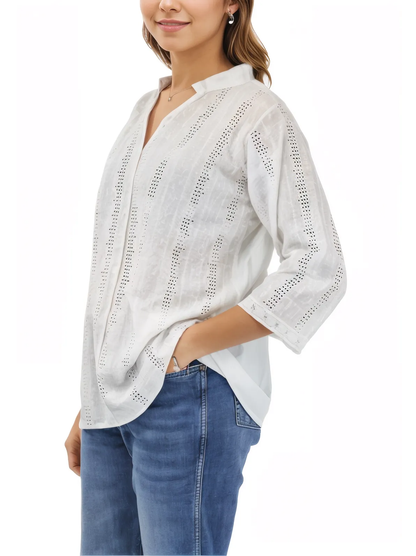 3/4 Sleeve 100% Cotton White Blouse