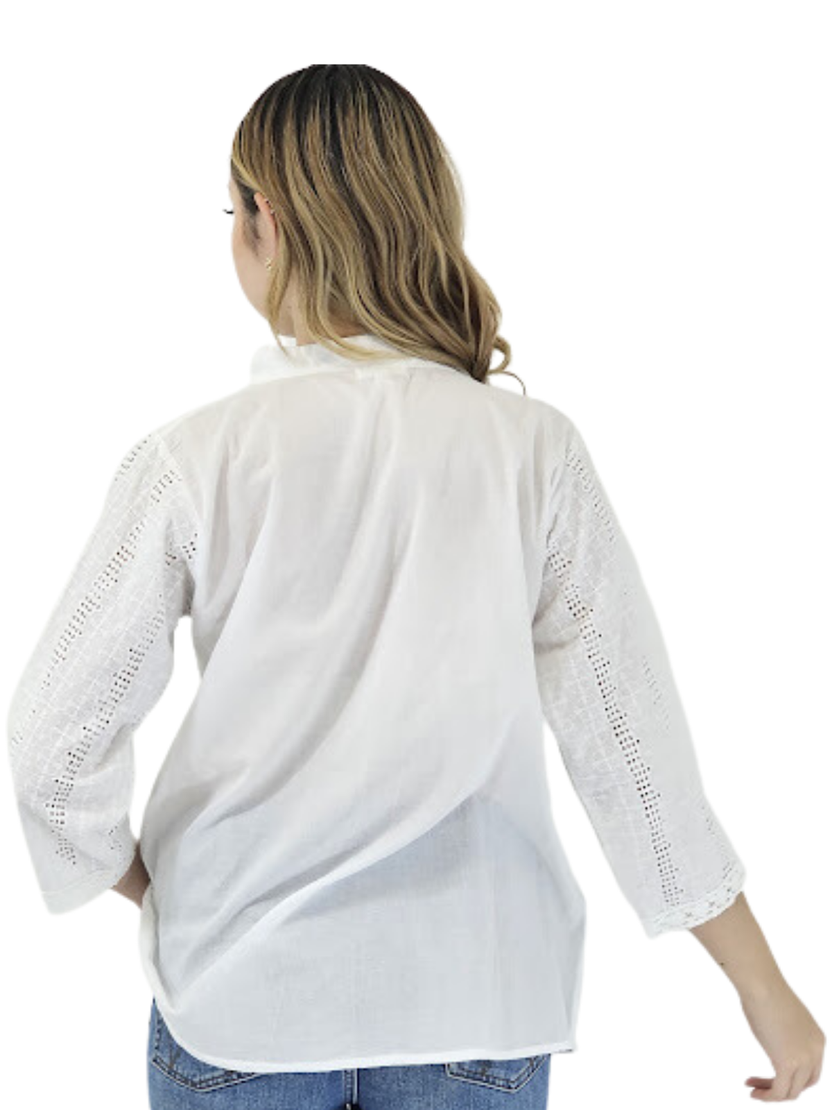 3/4 Sleeve 100% Cotton White Blouse