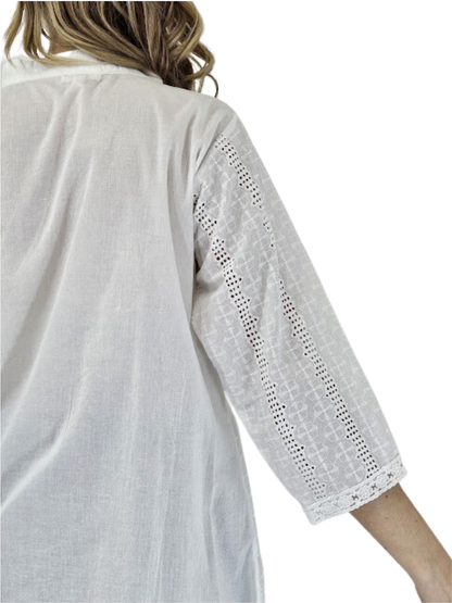 3/4 Sleeve 100% Cotton White Blouse