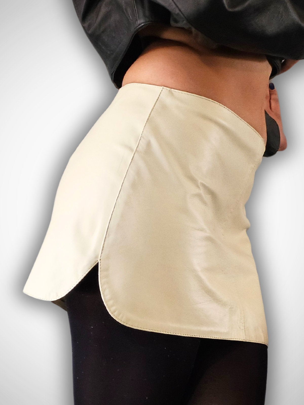 Handcrafted Lambskin Leather Round Mini Skirt Bone