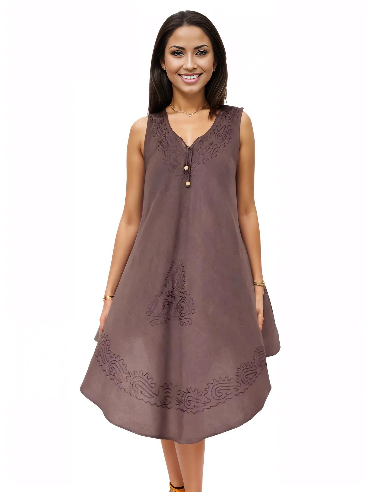 Antiqued Brown Boho Flowy Dress – Loose Fit Tenku Designs - Tenku Designs