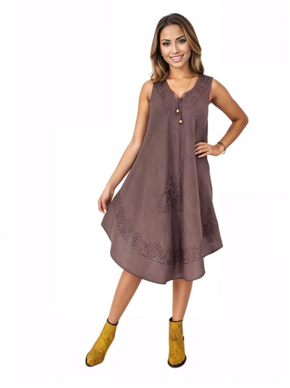 Antiqued Brown Boho Flowy Dress – Loose Fit Tenku Designs - Tenku Designs