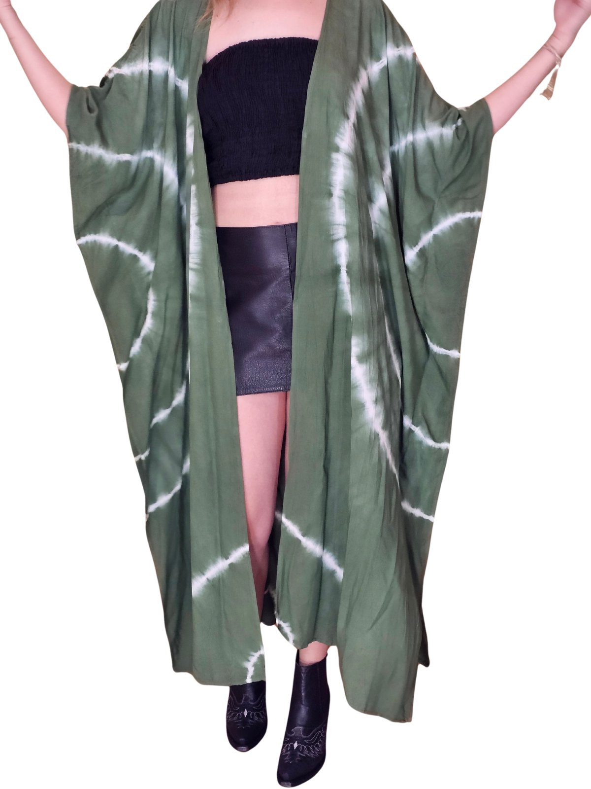 Antiqued Green Boho Tie - Dye Cardigan | Cozy & Chic - Tenku Designs