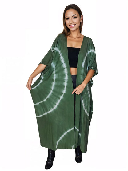 Antiqued Green Boho Tie - Dye Cardigan | Cozy & Chic - Tenku Designs