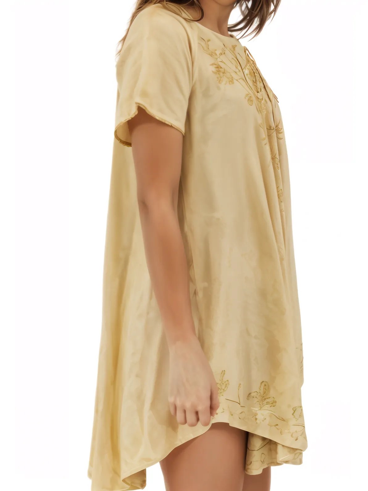 Antiqued Yellow Boho Short Sleeve Flowy Dress – Loose Fit| Tenku Designs - Tenku Designs