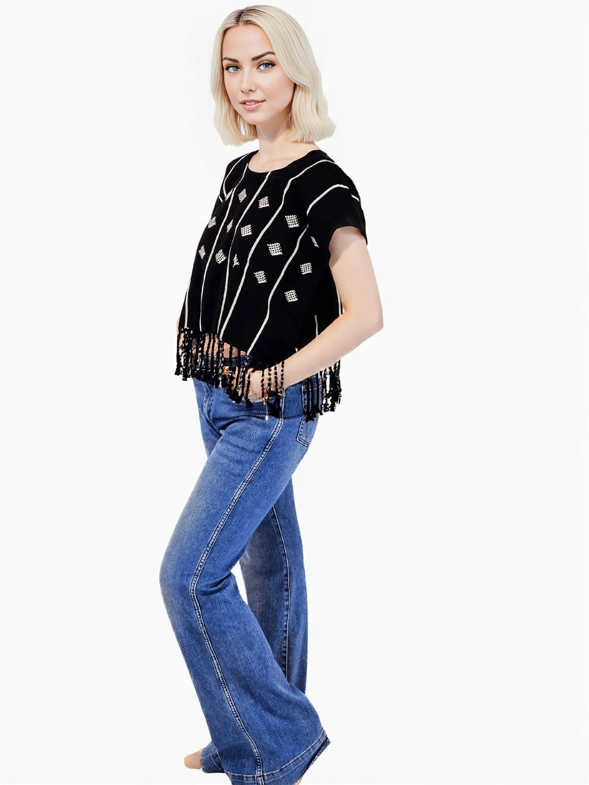 Authentic Handwoven Backstrap Loom Top with Brocade – Artisan - Made Blouse Black - Tenku Designs