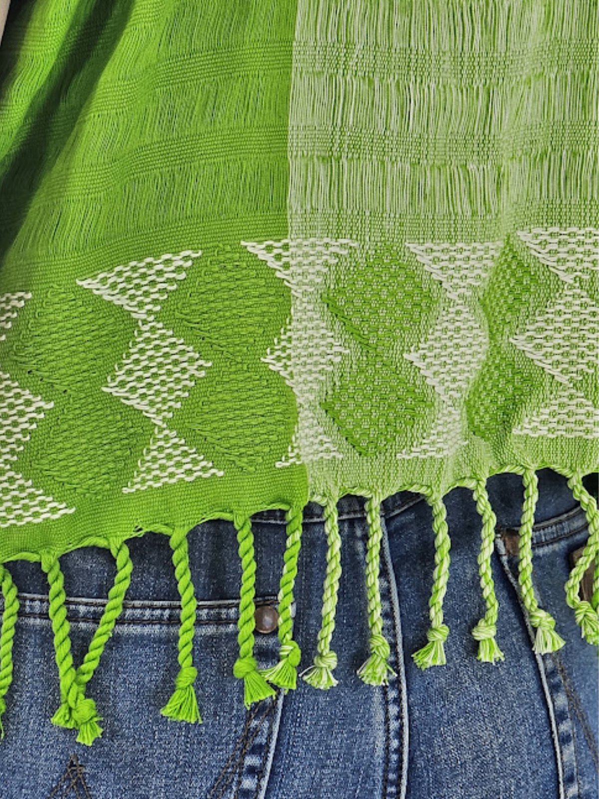 Authentic Handwoven Backstrap Loom Top with Brocade – Artisan - Made Blouse Lime Green - Tenku Designs