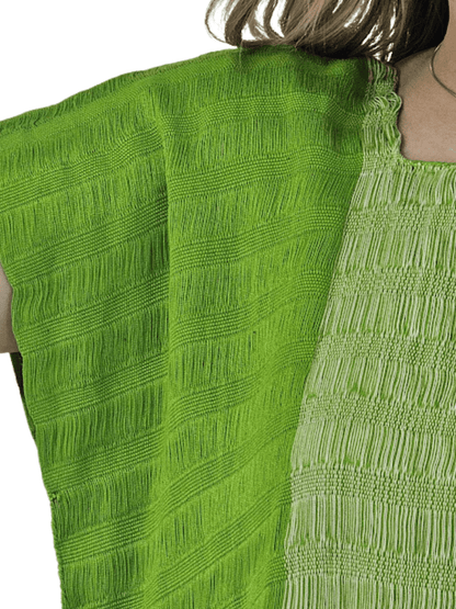 Authentic Handwoven Backstrap Loom Top with Brocade – Artisan - Made Blouse Lime Green - Tenku Designs