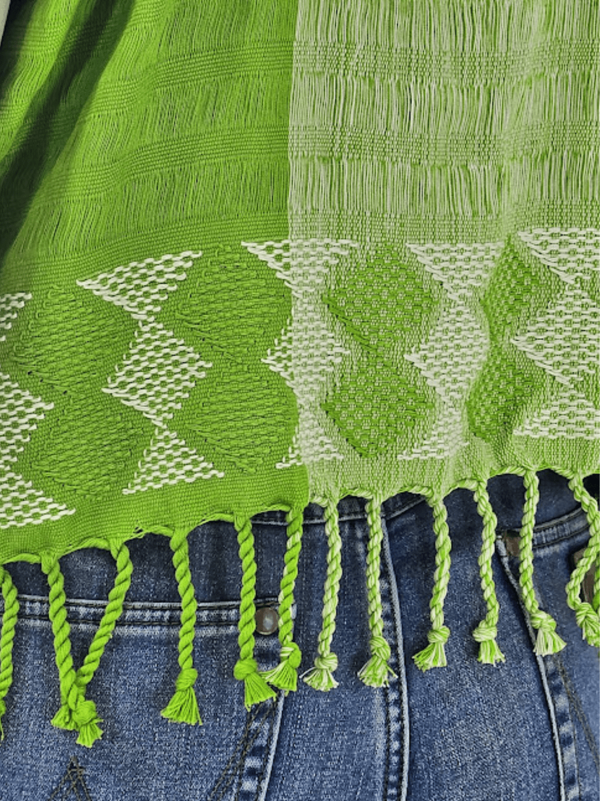 Authentic Handwoven Backstrap Loom Top with Brocade – Artisan - Made Blouse Lime Green - Tenku Designs