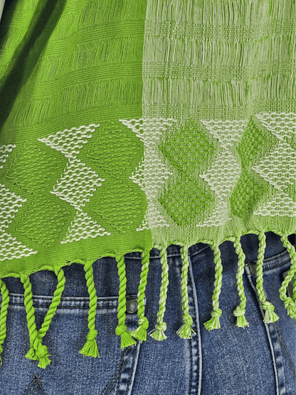 Authentic Handwoven Backstrap Loom Top with Brocade – Artisan - Made Blouse Lime Green - Tenku Designs