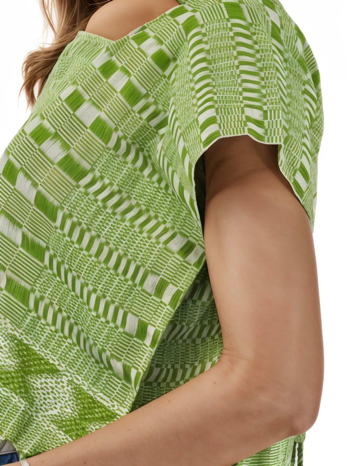 Authentic Handwoven Backstrap Loom Top with Brocade – Artisan - Made Blouse Lime Green Squares - Tenku Designs