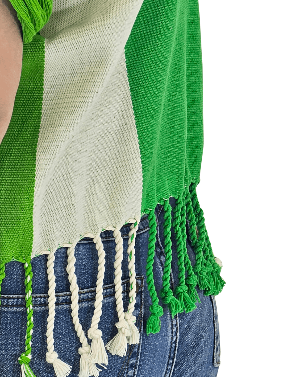 Authentic Handwoven Backstrap Loom Top with Brocade – Artisan - Made Blouse Lime Green Stripes - Tenku Designs