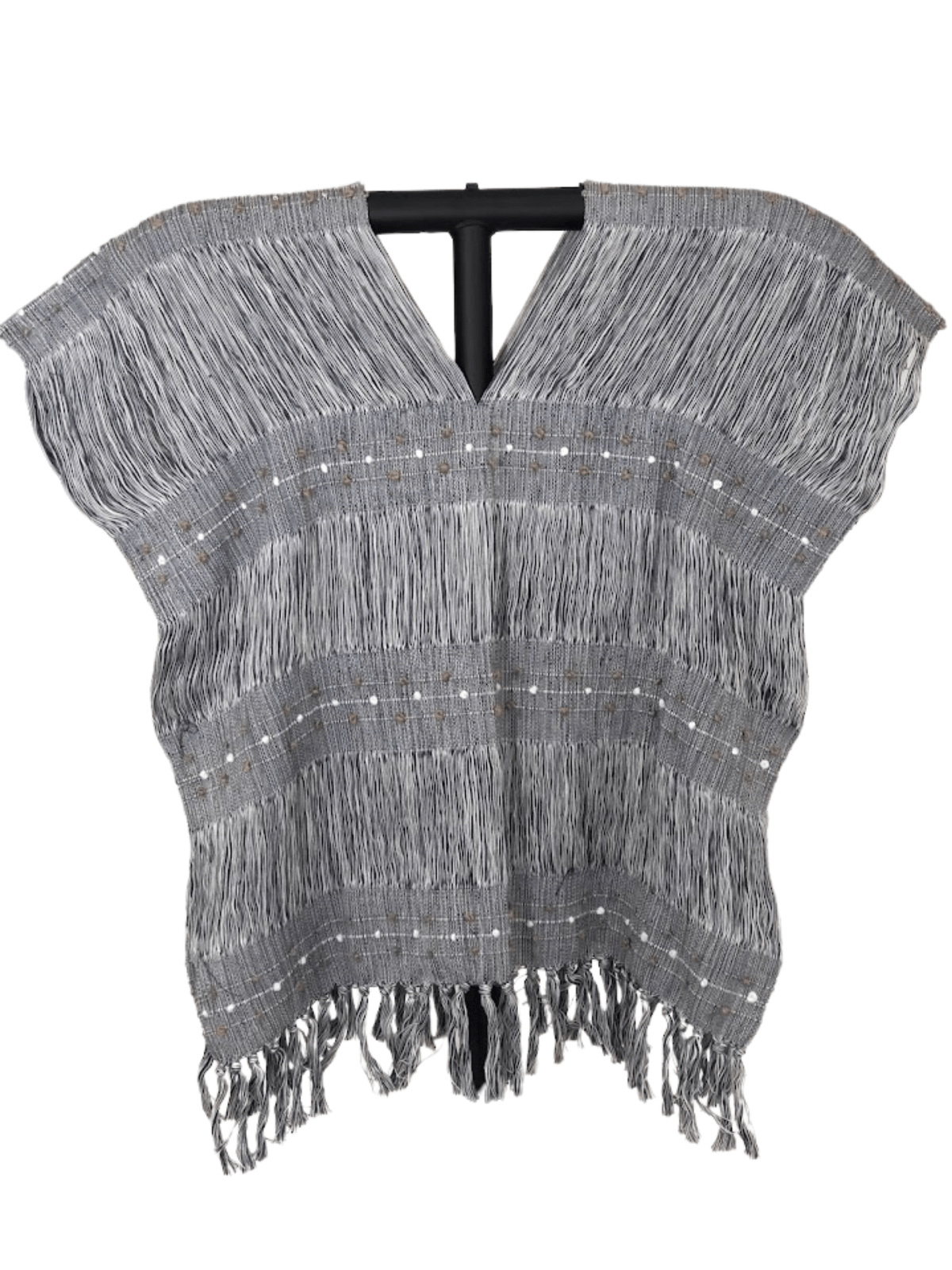 Authentic Handwoven Backstrap Loom Top with Brocade – Artisan - Made Blouse Long Grey - Tenku Designs