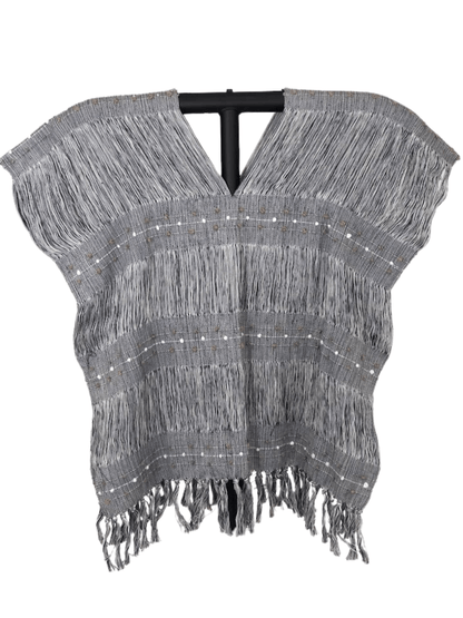 Authentic Handwoven Backstrap Loom Top with Brocade – Artisan - Made Blouse Long Grey - Tenku Designs