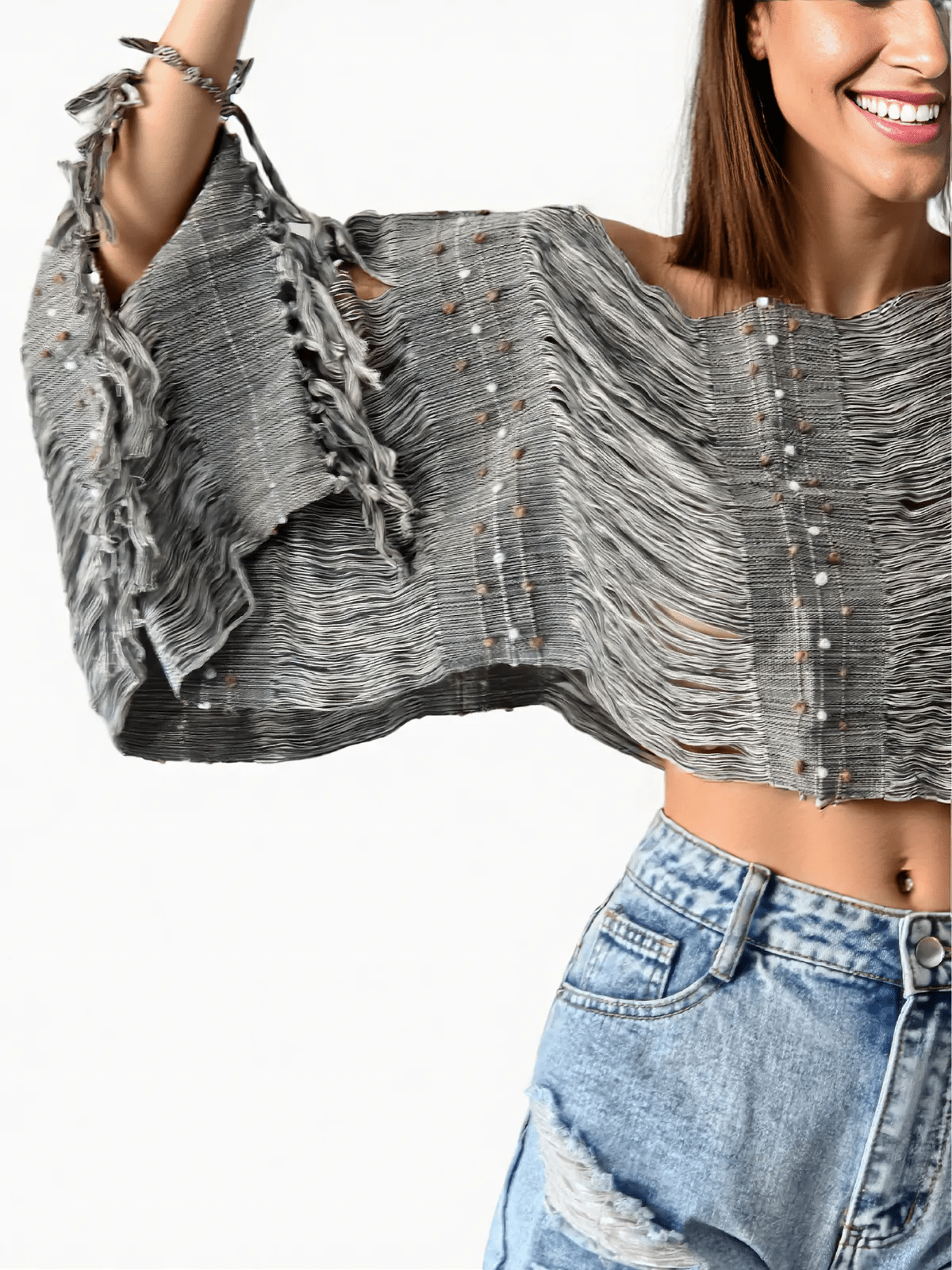 Authentic Handwoven Backstrap Loom Top with Brocade – Artisan - Made Blouse Long Grey - Tenku Designs