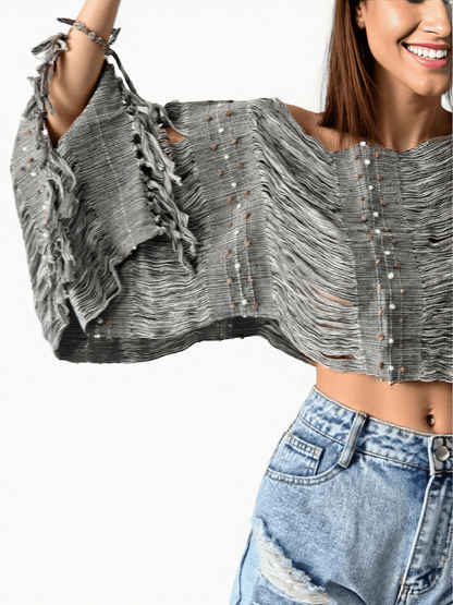 Authentic Handwoven Backstrap Loom Top with Brocade – Artisan - Made Blouse Long Grey - Tenku Designs