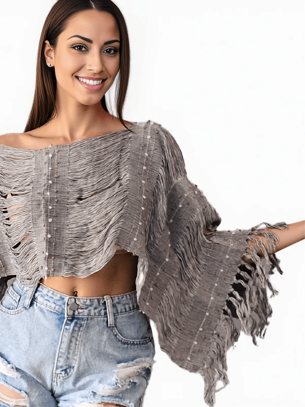 Authentic Handwoven Backstrap Loom Top with Brocade – Artisan - Made Blouse Long Grey - Tenku Designs