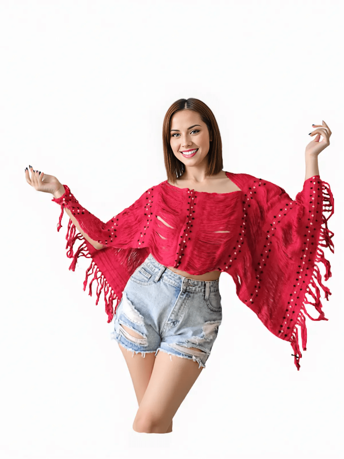 Authentic Handwoven Backstrap Loom Top with Brocade – Artisan - Made Blouse Long Red - Tenku Designs