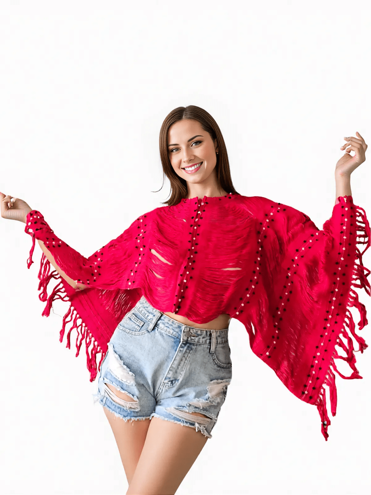 Authentic Handwoven Backstrap Loom Top with Brocade – Artisan - Made Blouse Long Red - Tenku Designs