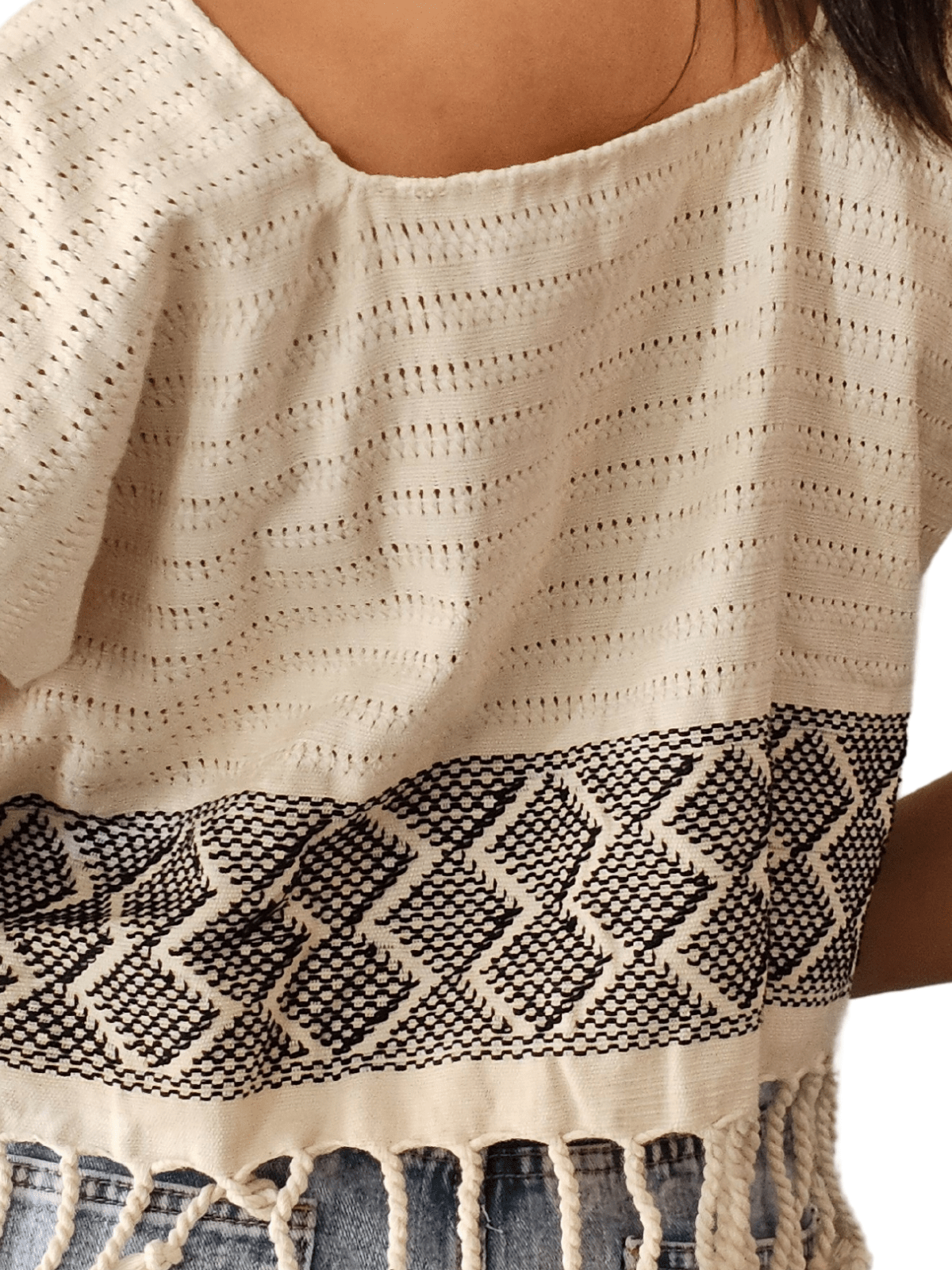 Authentic Handwoven Backstrap Loom Top with Brocade – Artisan - Made Blouse Off White - Tenku Designs
