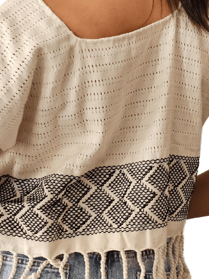 Authentic Handwoven Backstrap Loom Top with Brocade – Artisan - Made Blouse Off White - Tenku Designs